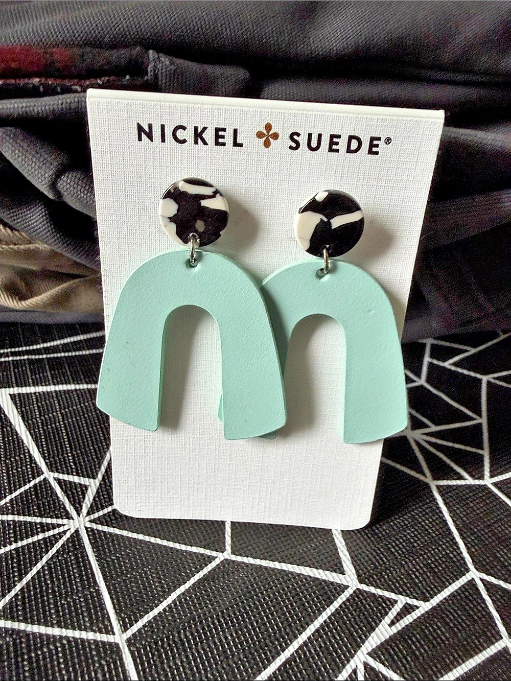 Nickel & Suede N&S Select Mint Beau Leather Earrings Green & Black